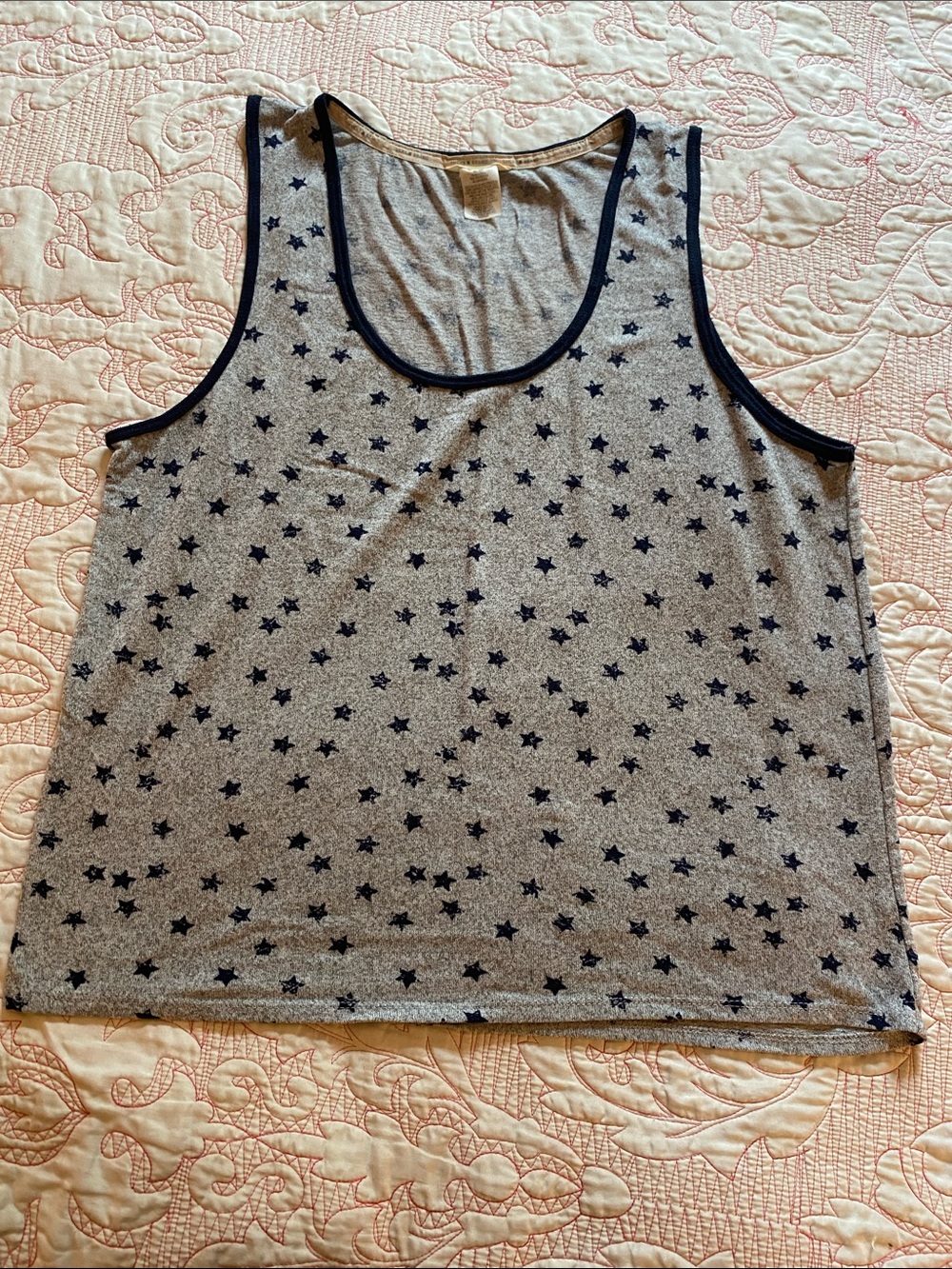 Lucky Brand Gray Star Print Tank Pajama Top with Navy Trim SUPER SOFT